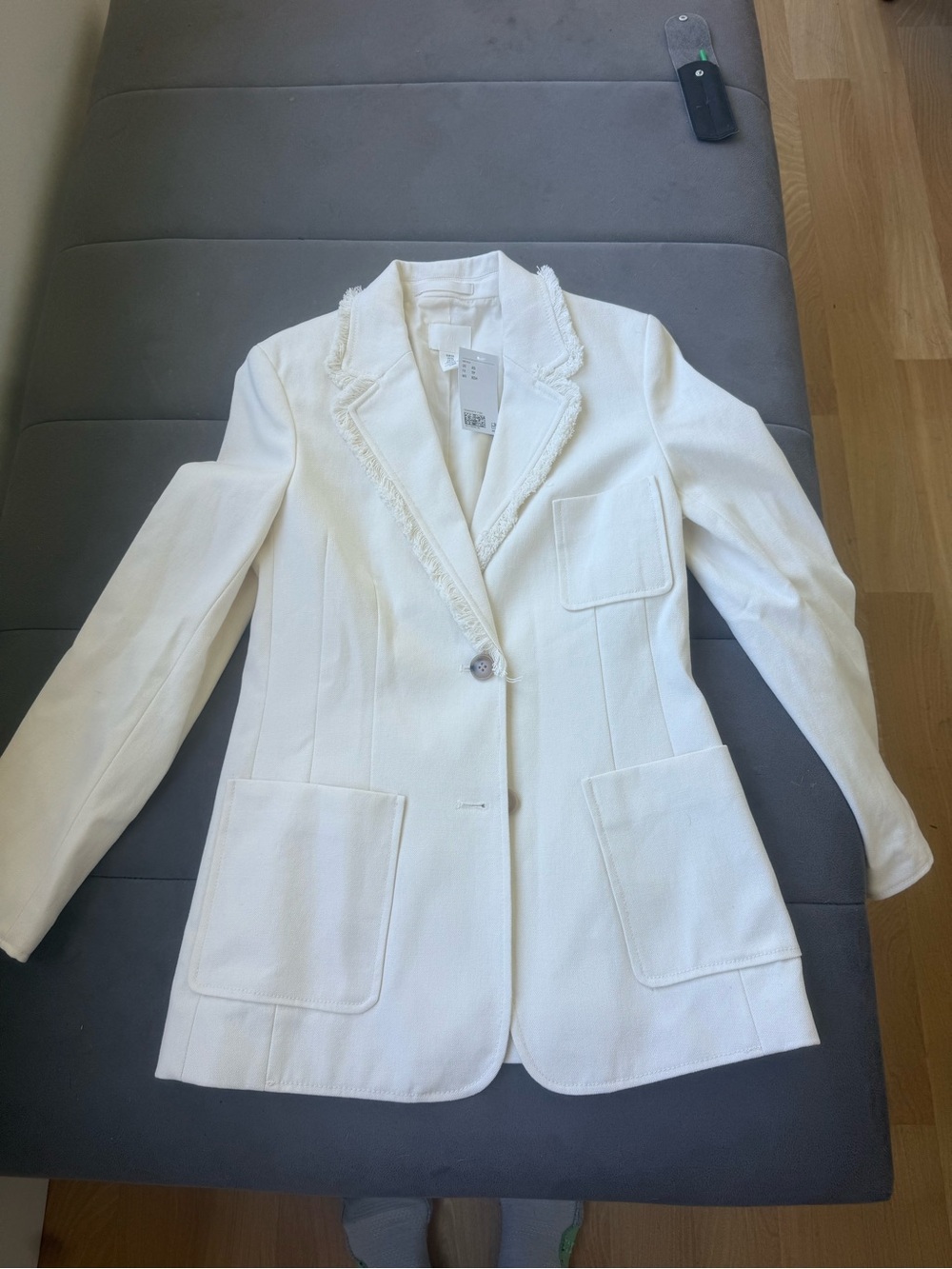H&M White Women's Tailored Blazer with Fringe Trim and matching pants